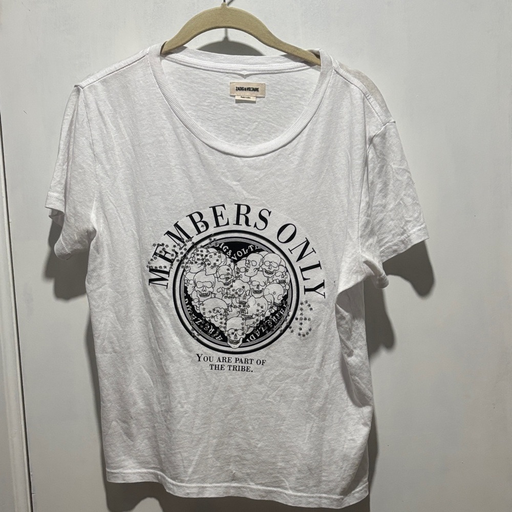 ZADIG & VOLATIRE alys members only cotton graphic skull t shirt size small
